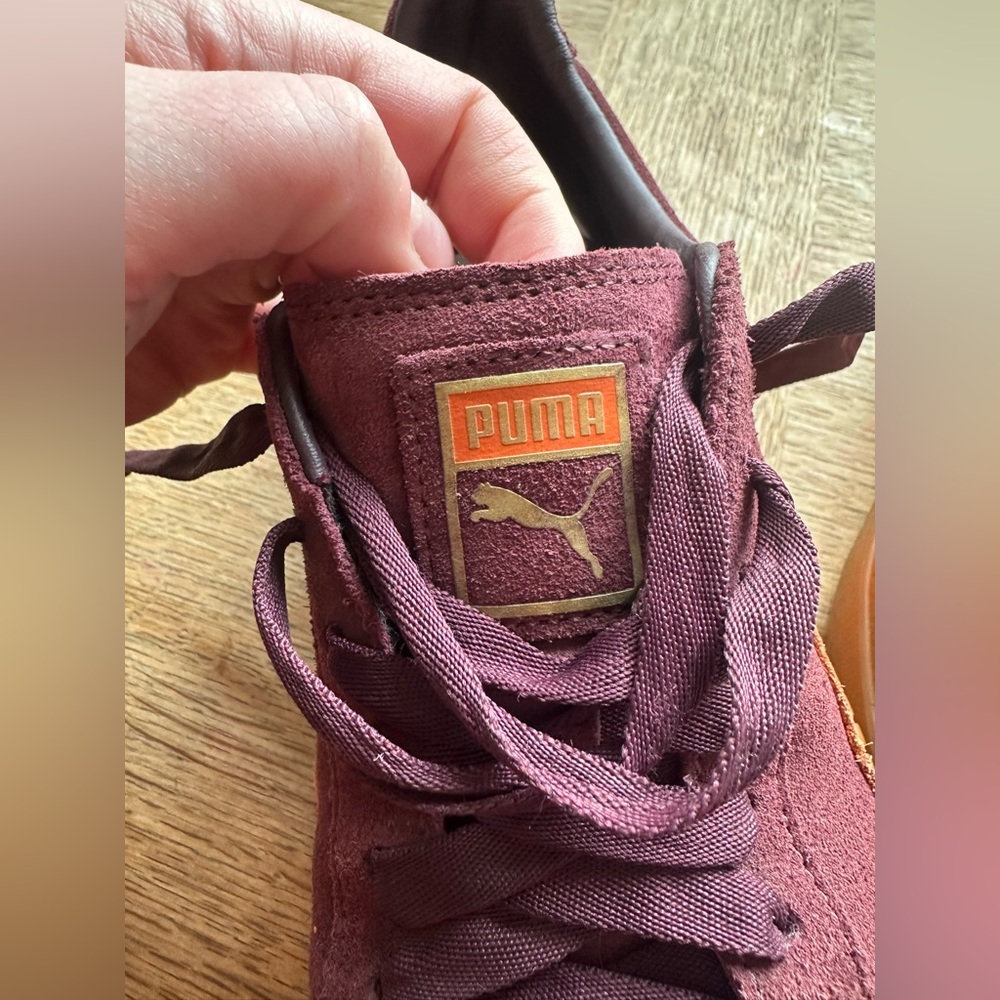 Women’s Puma Suede Platform Trace Sneakers in “Winetasting Flame” - Picture 4 of 11